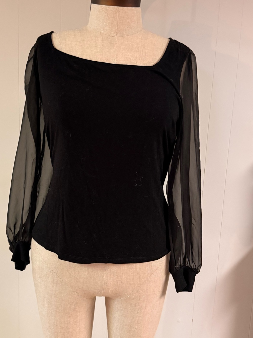 Eloquii Black Sheer-Sleeve Square Neck Blouse